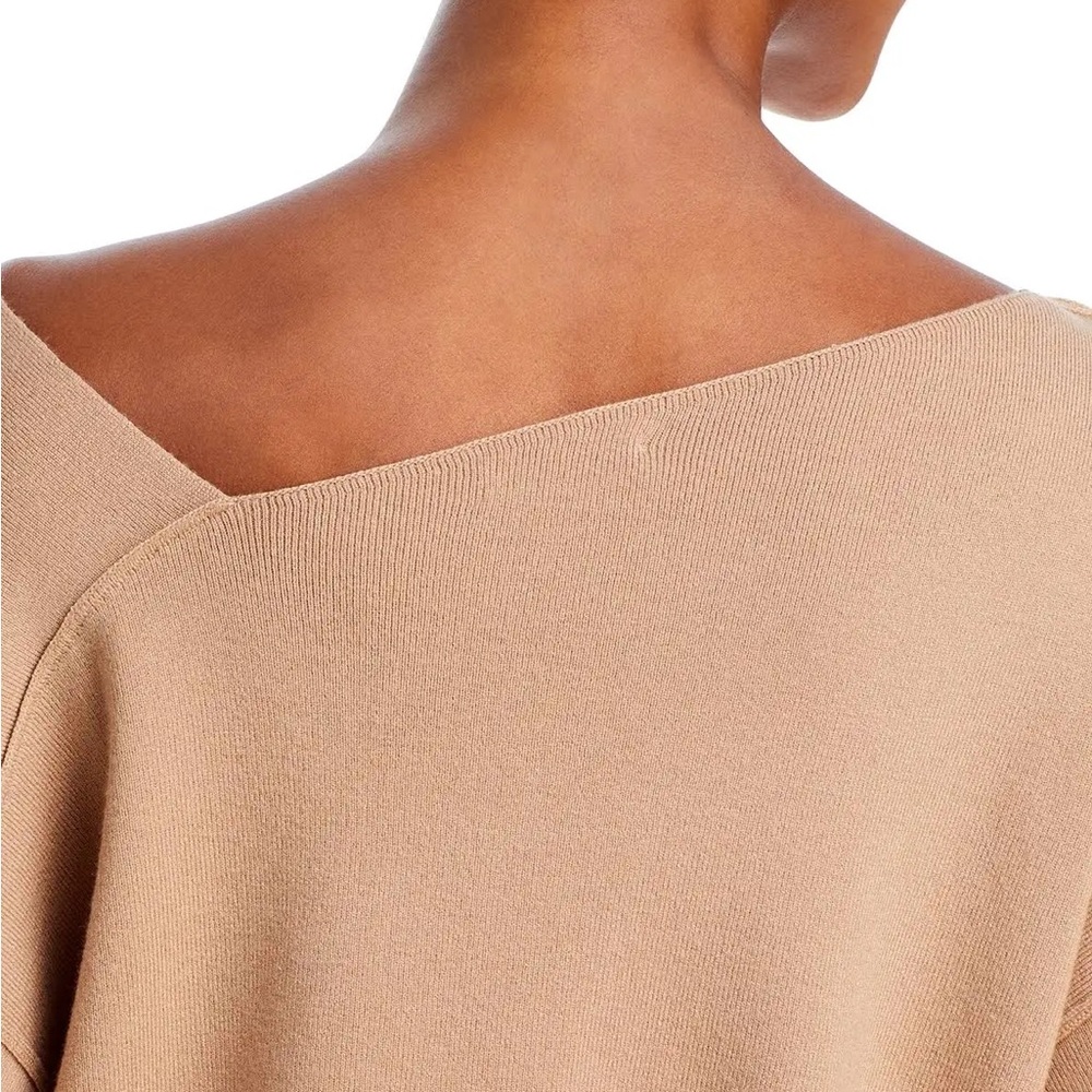 Line and Dot Favorite Off Shoulder Sweater Taupe Large Asymmetrical Tan - Picture 2 of 16